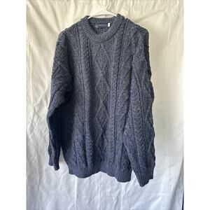 Vintage‎ British Wool Naturally Blue Cable Knit Sweater Size L